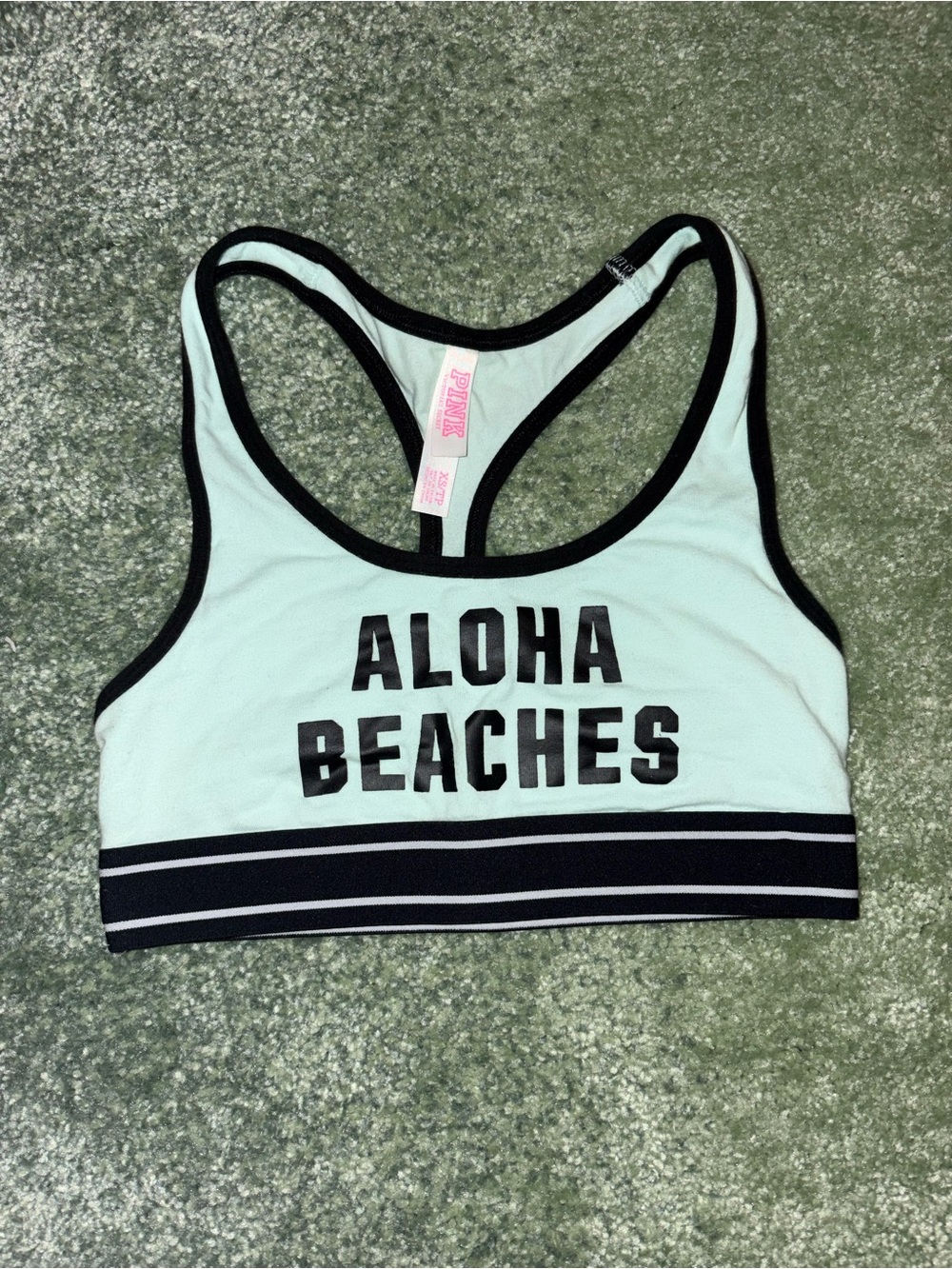 Victoria's Secret PINK Mint and Black 'Aloha Beaches' Sports Bra